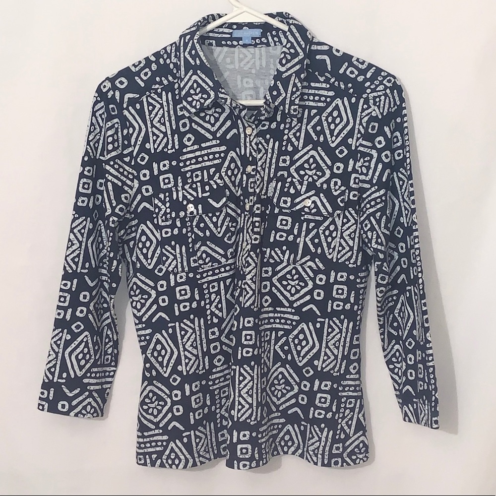 J. McLaughlin Blue and White Button Down Shirt